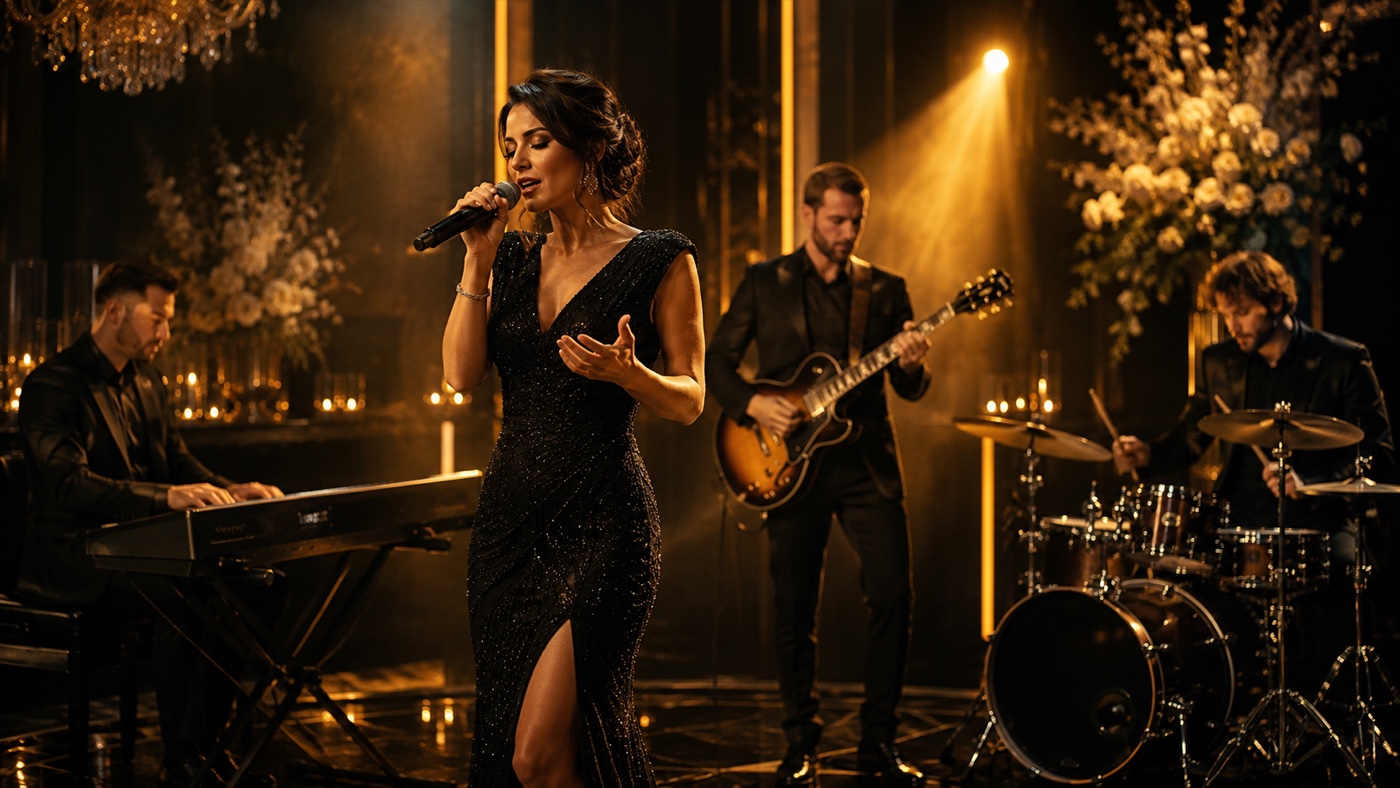 Professionelle Sängerin mit Live-Band bei einer Veranstaltung